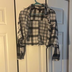 Forever 21 Black and White Cropped Plaid Jacket